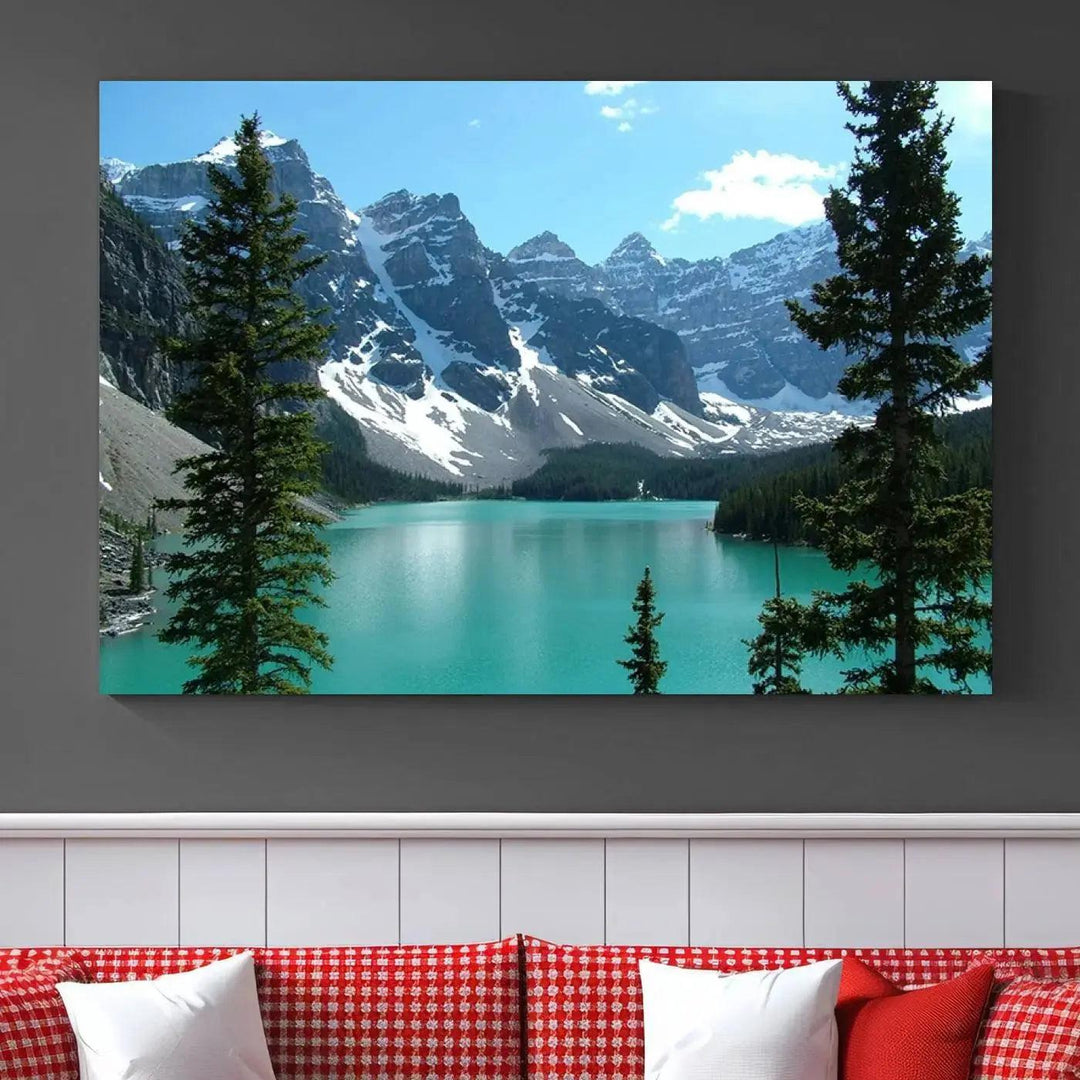 Amazing Turquoise Lake and Snowy Mountain Landscape Wall Art Canvas Print