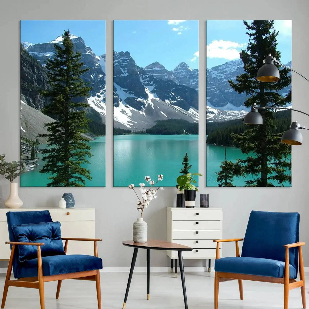 Amazing Turquoise Lake and Snowy Mountain Landscape Wall Art Canvas Print