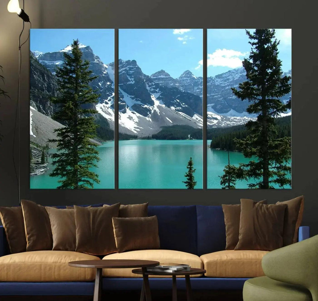 Amazing Turquoise Lake and Snowy Mountain Landscape Wall Art Canvas Print