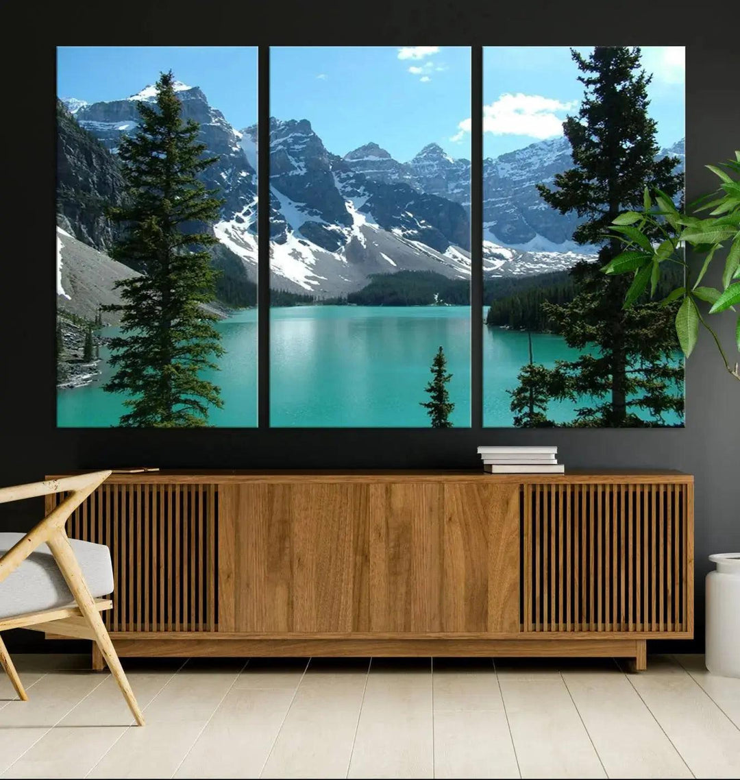 Amazing Turquoise Lake and Snowy Mountain Landscape Wall Art Canvas Print