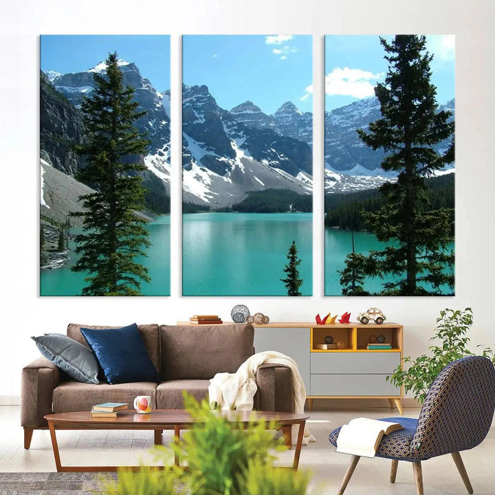 Amazing Turquoise Lake and Snowy Mountain Landscape Wall Art Canvas Print