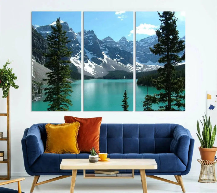 Amazing Turquoise Lake and Snowy Mountain Landscape Wall Art Canvas Print