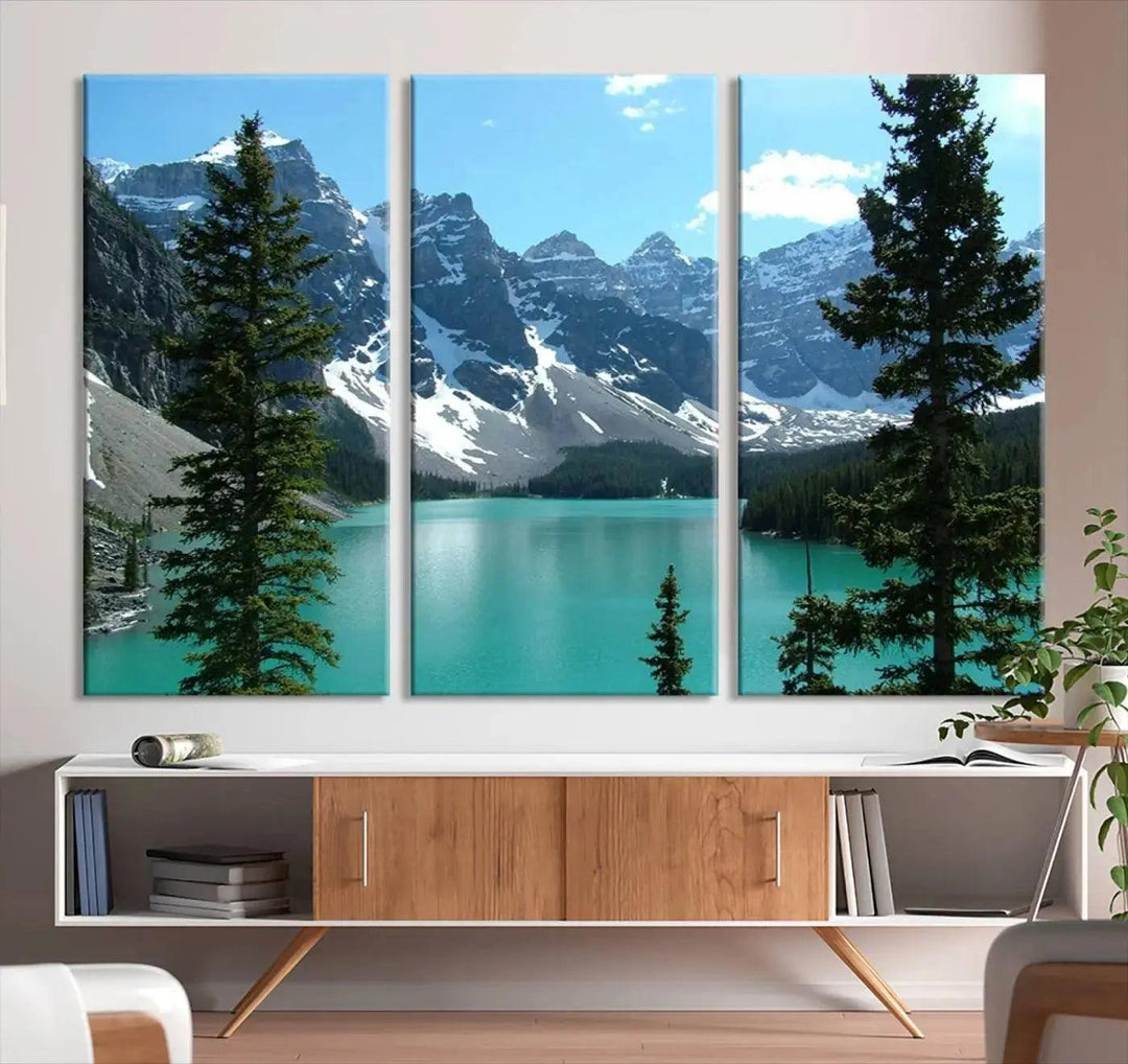 Amazing Turquoise Lake and Snowy Mountain Landscape Wall Art Canvas Print