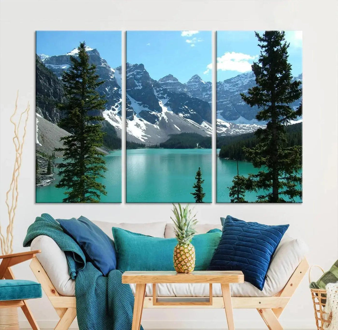 Amazing Turquoise Lake and Snowy Mountain Landscape Wall Art Canvas Print