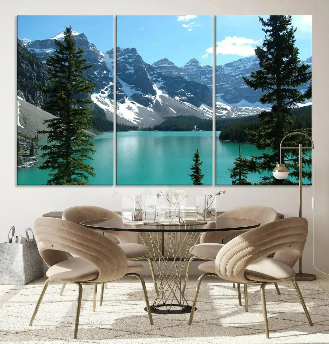 Amazing Turquoise Lake and Snowy Mountain Landscape Wall Art Canvas Print