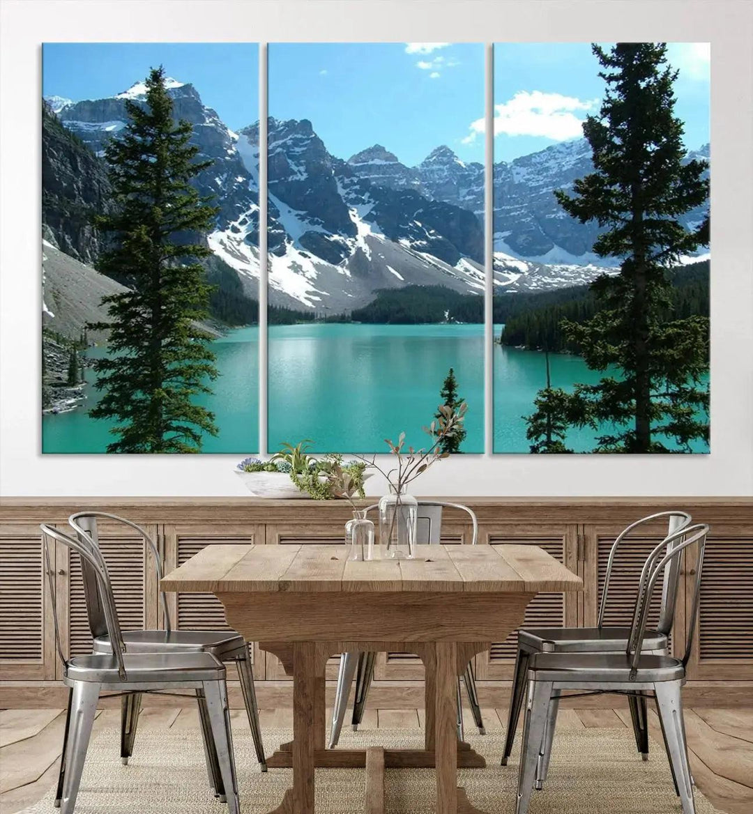 Amazing Turquoise Lake and Snowy Mountain Landscape Wall Art Canvas Print