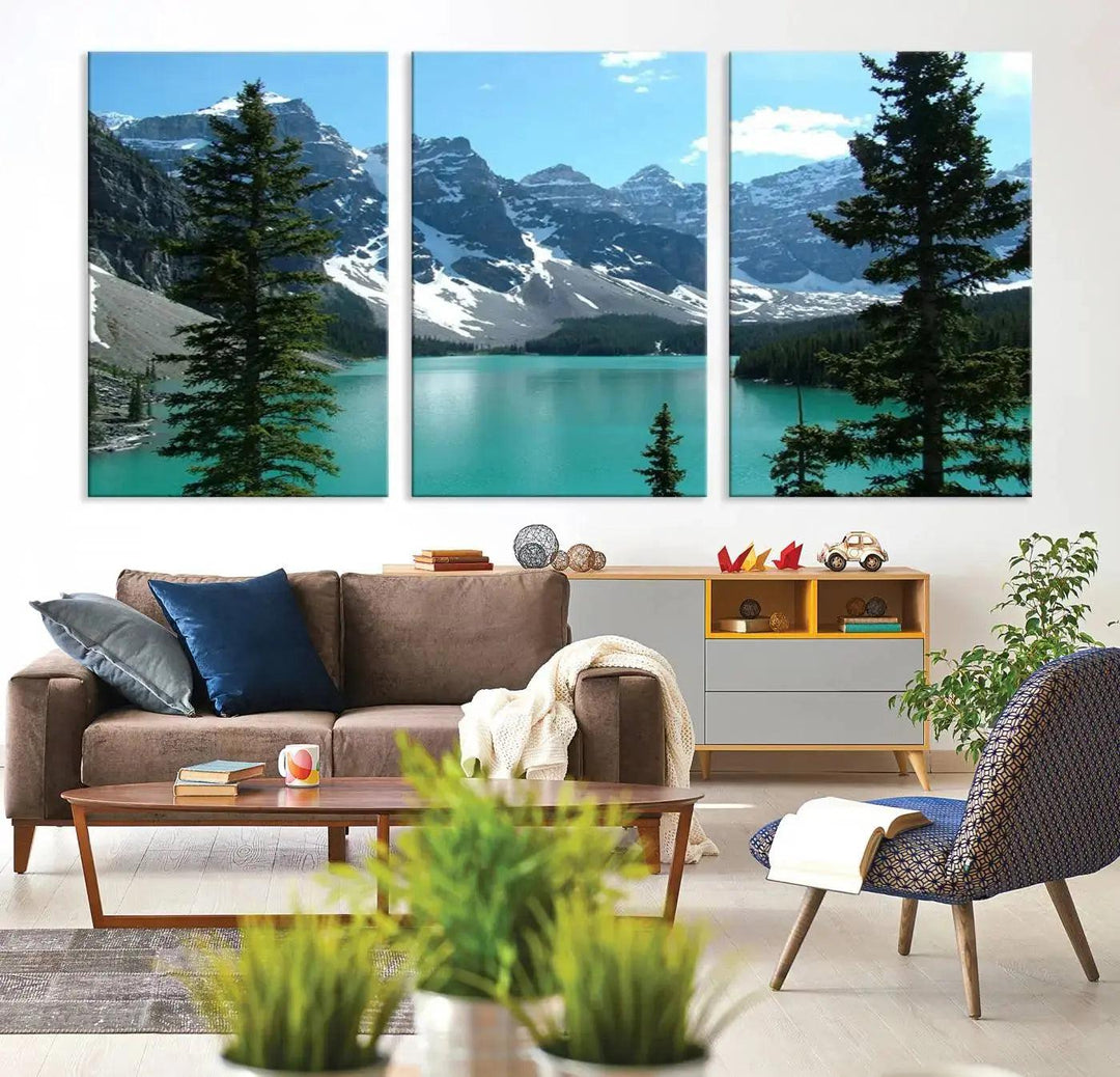 Amazing Turquoise Lake and Snowy Mountain Landscape Wall Art Canvas Print