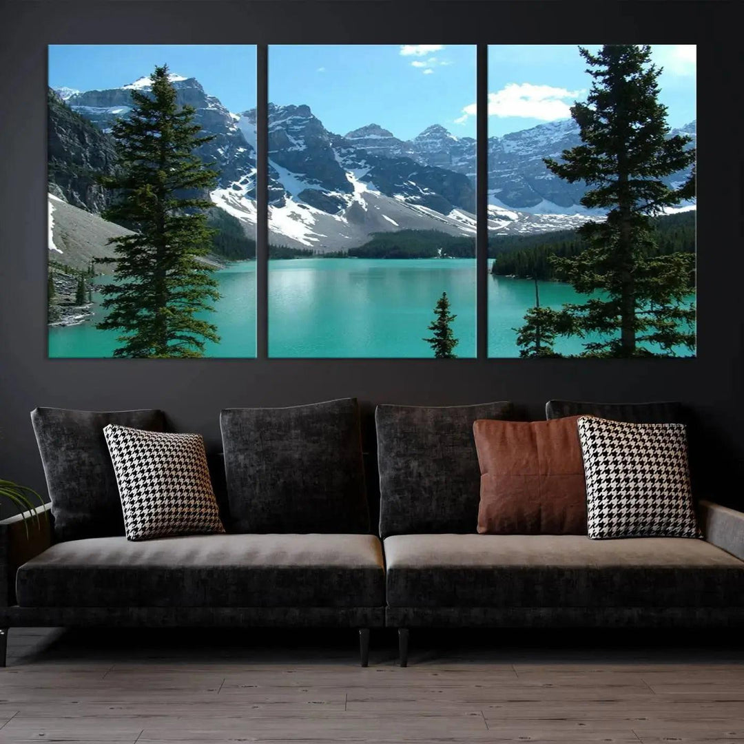 Amazing Turquoise Lake and Snowy Mountain Landscape Wall Art Canvas Print