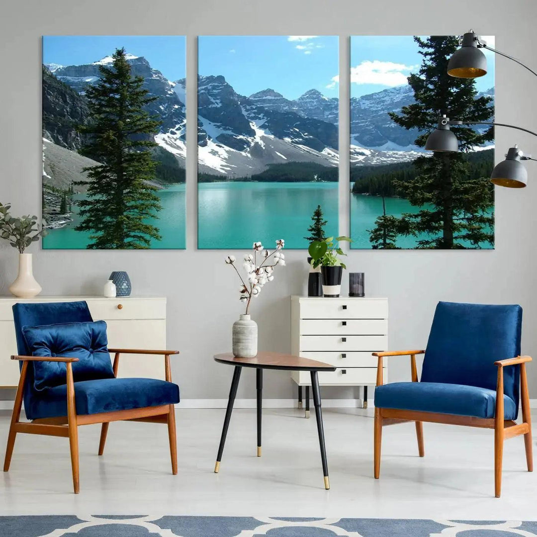 Amazing Turquoise Lake and Snowy Mountain Landscape Wall Art Canvas Print