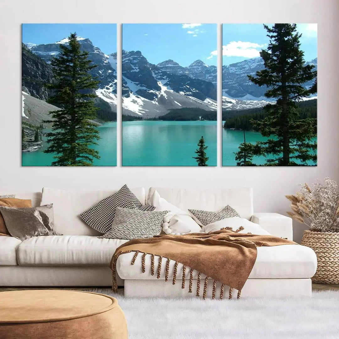 Amazing Turquoise Lake and Snowy Mountain Landscape Wall Art Canvas Print