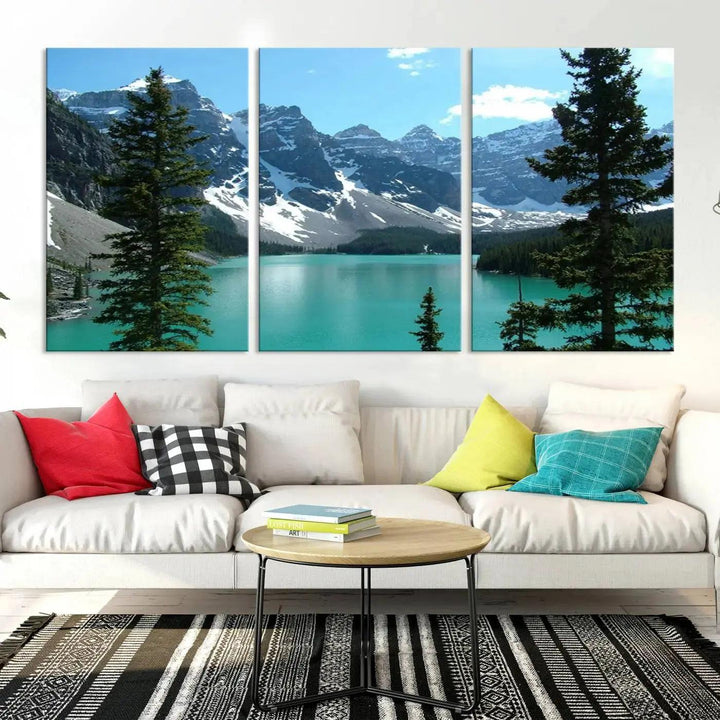 Amazing Turquoise Lake and Snowy Mountain Landscape Wall Art Canvas Print