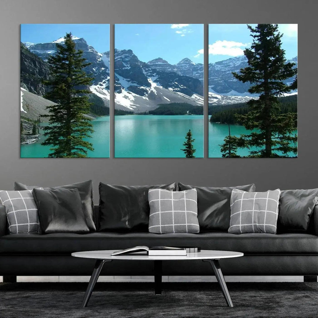 Amazing Turquoise Lake and Snowy Mountain Landscape Wall Art Canvas Print