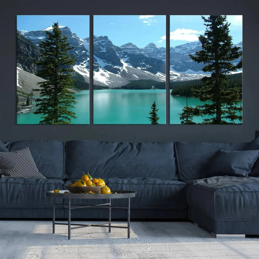 Amazing Turquoise Lake and Snowy Mountain Landscape Wall Art Canvas Print