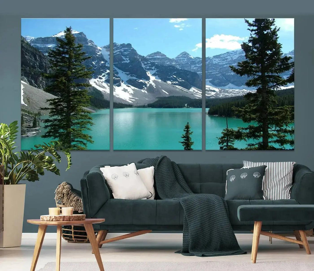 Amazing Turquoise Lake and Snowy Mountain Landscape Wall Art Canvas Print