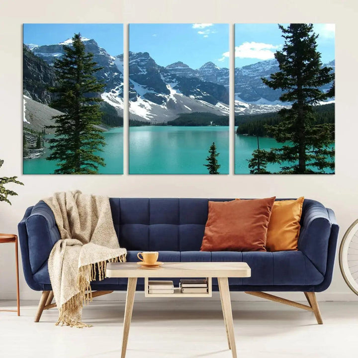 Amazing Turquoise Lake and Snowy Mountain Landscape Wall Art Canvas Print