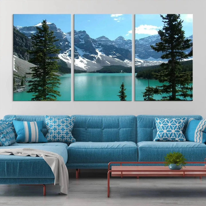 Amazing Turquoise Lake and Snowy Mountain Landscape Wall Art Canvas Print