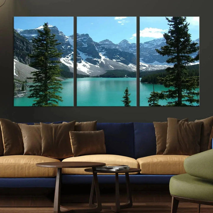 Amazing Turquoise Lake and Snowy Mountain Landscape Wall Art Canvas Print