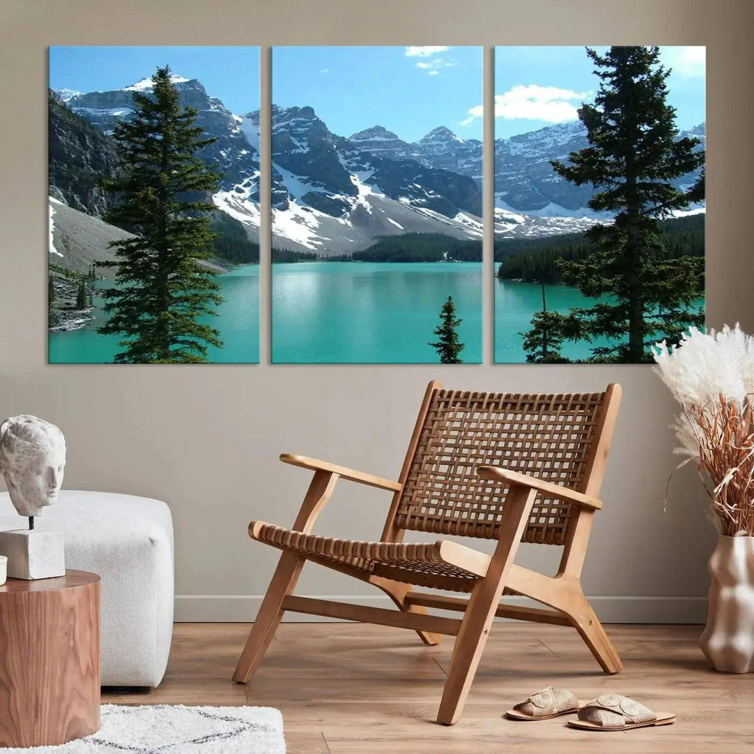 Amazing Turquoise Lake and Snowy Mountain Landscape Wall Art Canvas Print