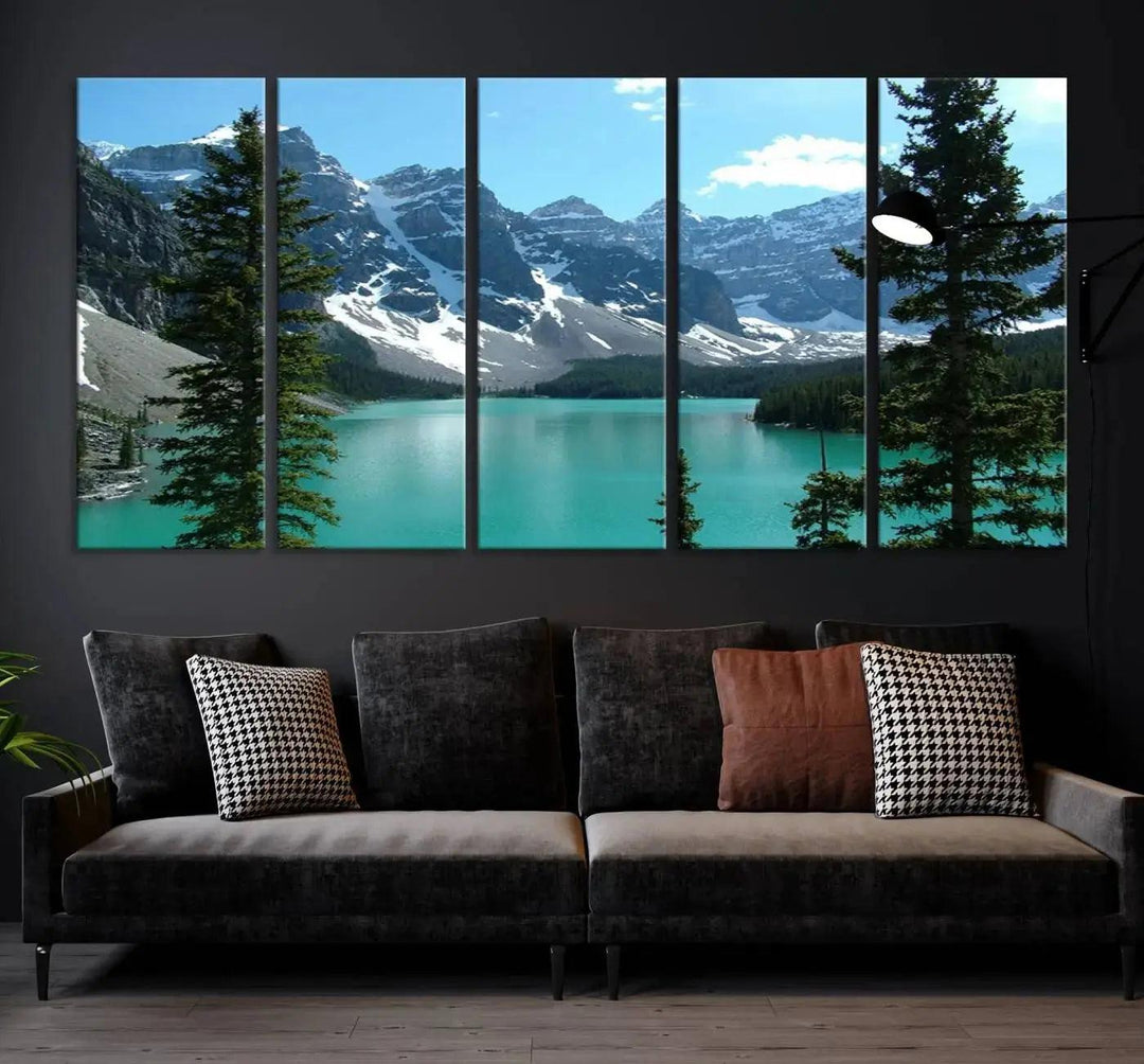 Amazing Turquoise Lake and Snowy Mountain Landscape Wall Art Canvas Print