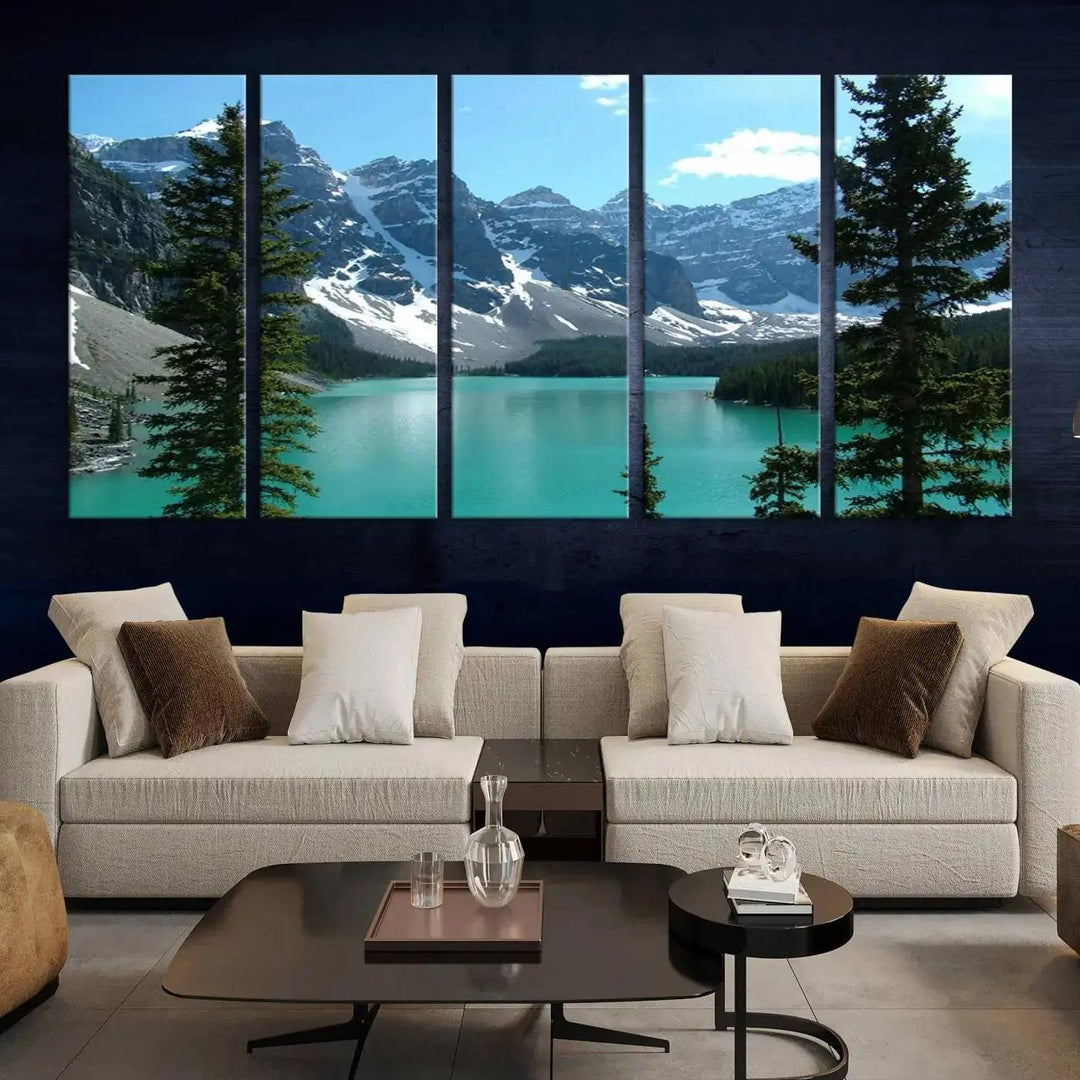 Amazing Turquoise Lake and Snowy Mountain Landscape Wall Art Canvas Print