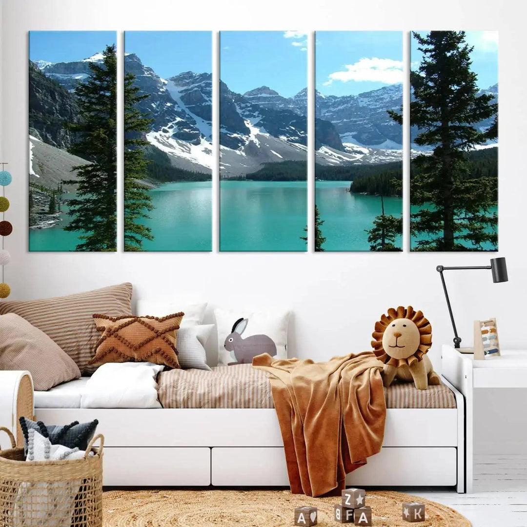 Amazing Turquoise Lake and Snowy Mountain Landscape Wall Art Canvas Print