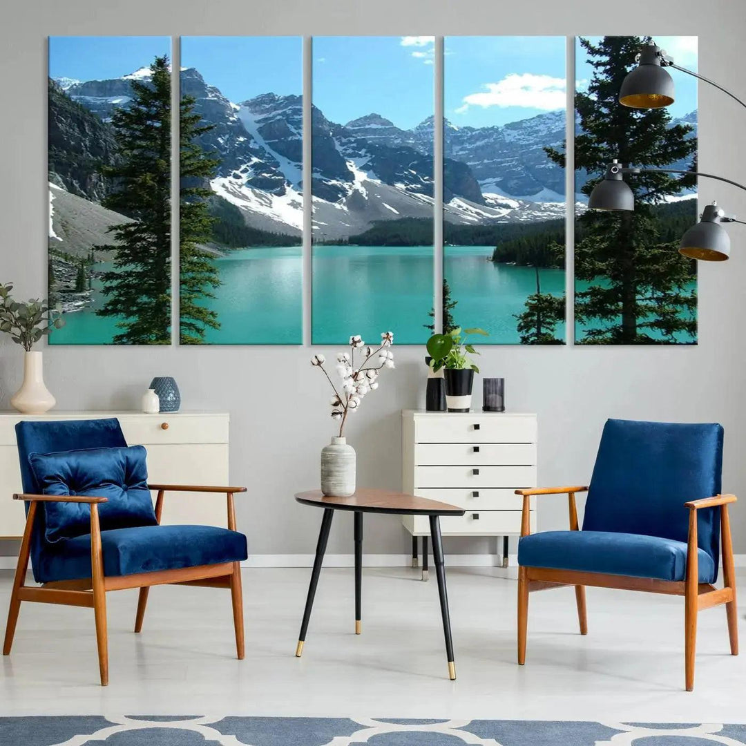 Amazing Turquoise Lake and Snowy Mountain Landscape Wall Art Canvas Print