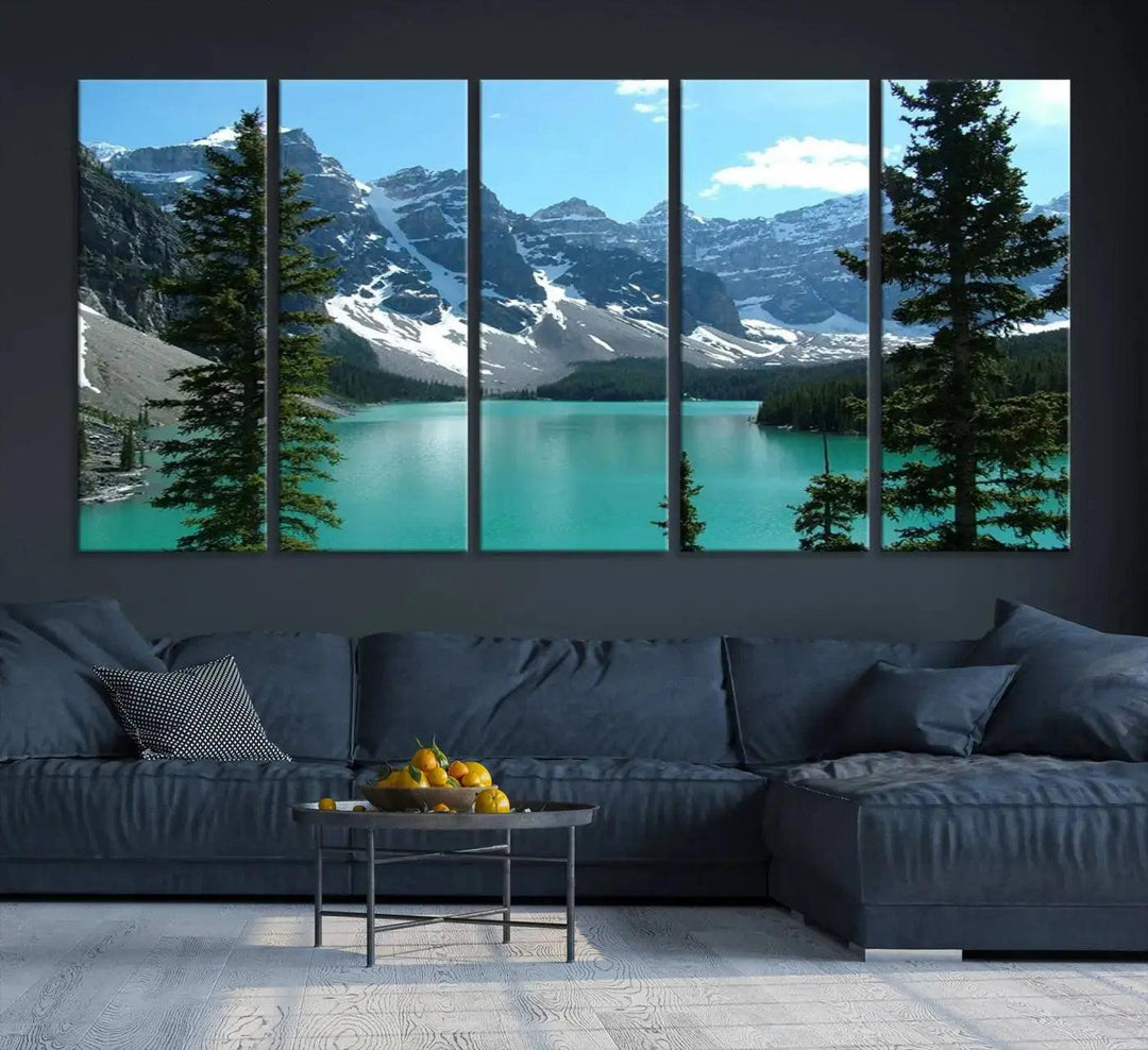 Amazing Turquoise Lake and Snowy Mountain Landscape Wall Art Canvas Print