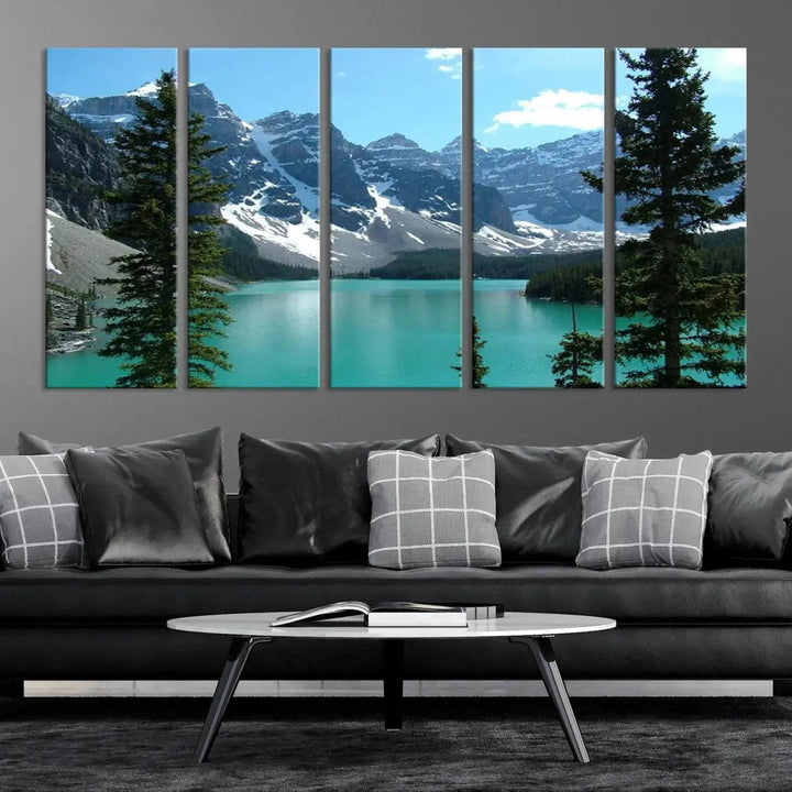 Amazing Turquoise Lake and Snowy Mountain Landscape Wall Art Canvas Print