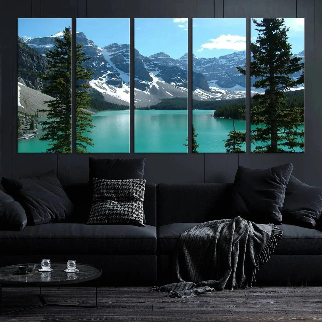 Amazing Turquoise Lake and Snowy Mountain Landscape Wall Art Canvas Print