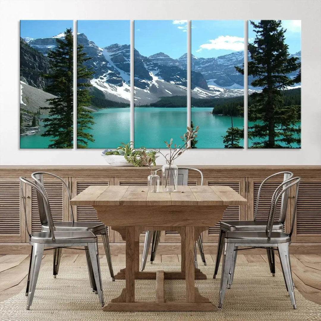 Amazing Turquoise Lake and Snowy Mountain Landscape Wall Art Canvas Print