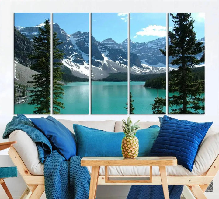 Amazing Turquoise Lake and Snowy Mountain Landscape Wall Art Canvas Print