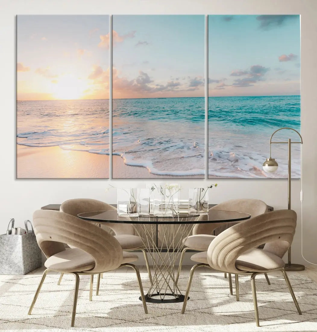 Appealing Sunset on Beach Canvas Wall Art Coastal Ocean Print