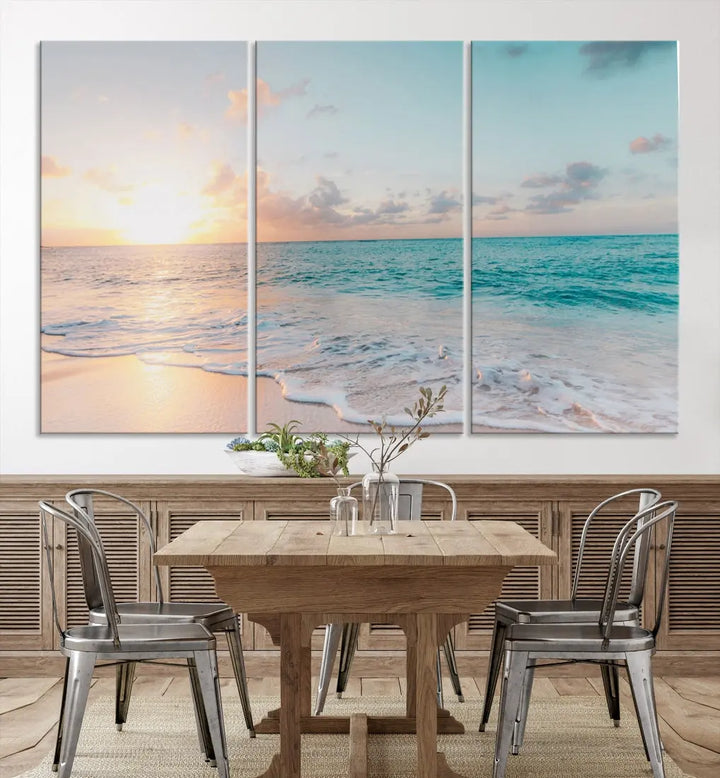 Appealing Sunset on Beach Canvas Wall Art Coastal Ocean Print