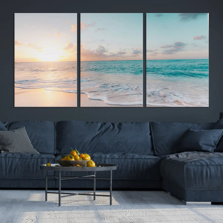 Appealing Sunset on Beach Canvas Wall Art Coastal Ocean Print