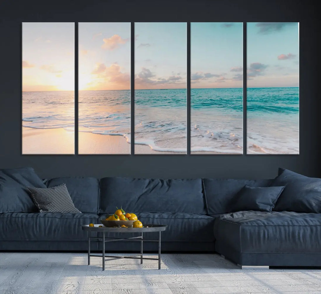 Appealing Sunset on Beach Canvas Wall Art Coastal Ocean Print