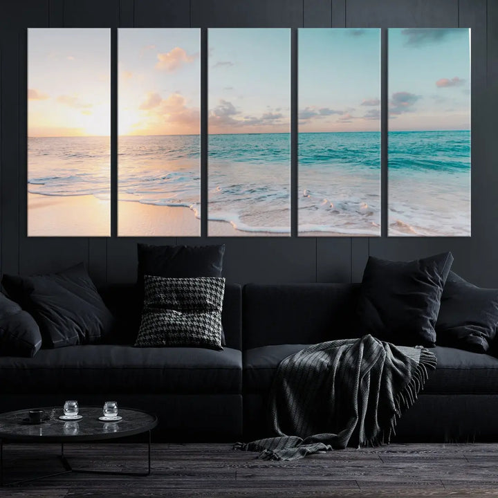 Appealing Sunset on Beach Canvas Wall Art Coastal Ocean Print