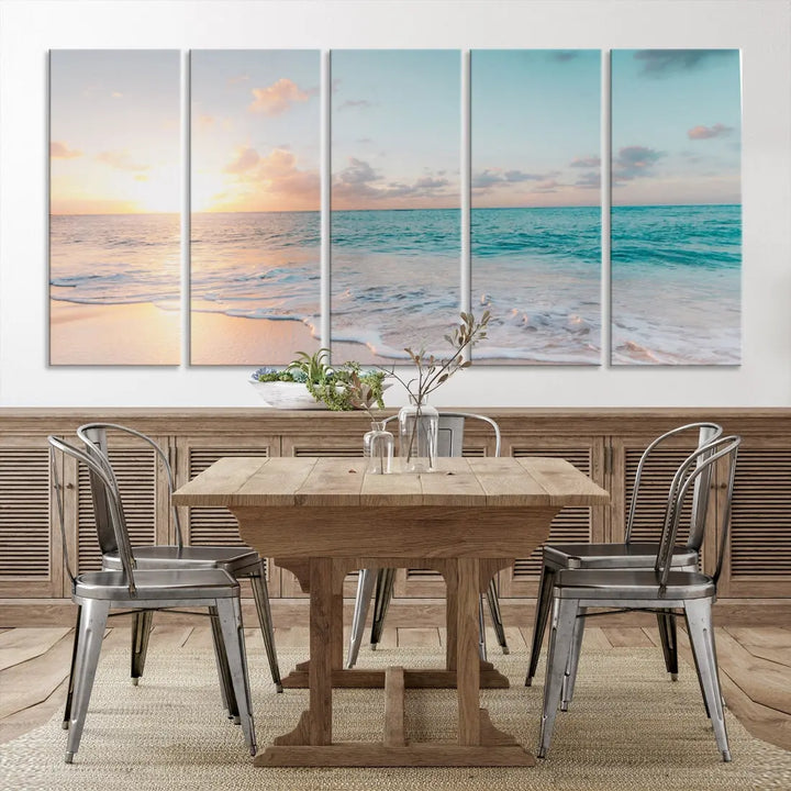 Appealing Sunset on Beach Canvas Wall Art Coastal Ocean Print