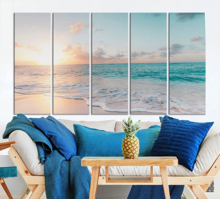 Appealing Sunset on Beach Canvas Wall Art Coastal Ocean Print