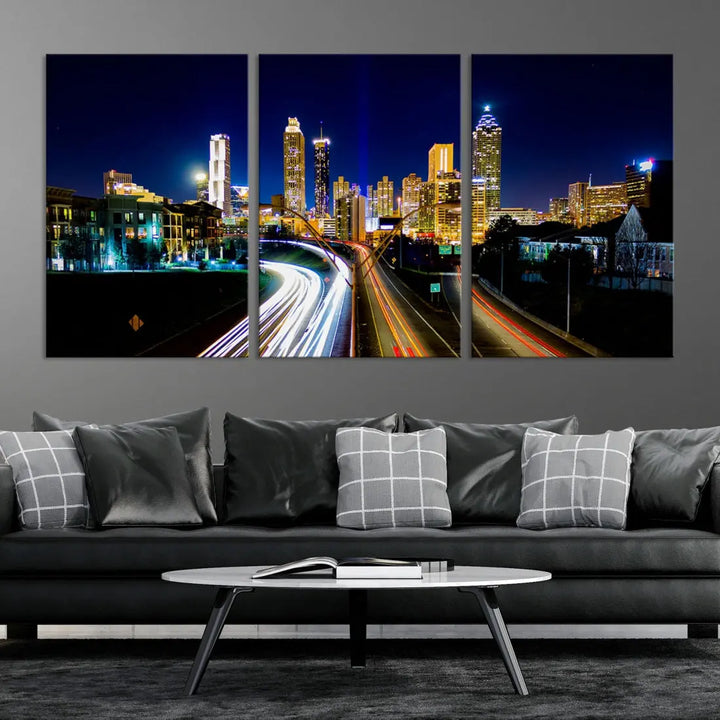 Atlanta City Lights Night Blue Skyline Wall Art Canvas Print