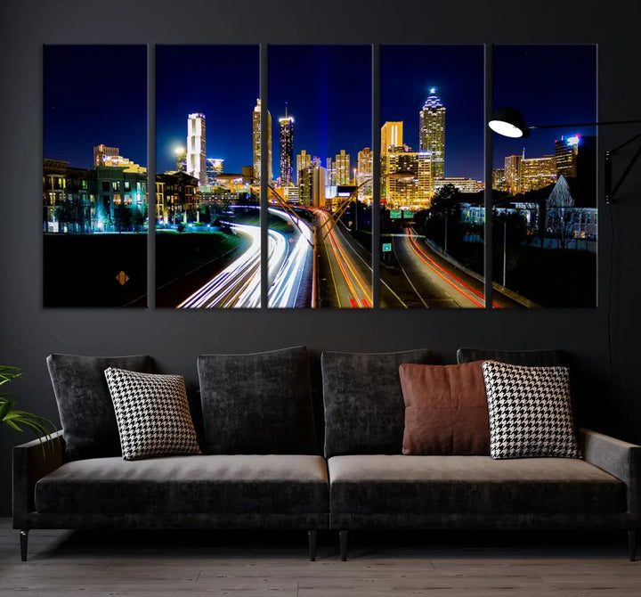 Atlanta City Lights Night Blue Skyline Wall Art Canvas Print