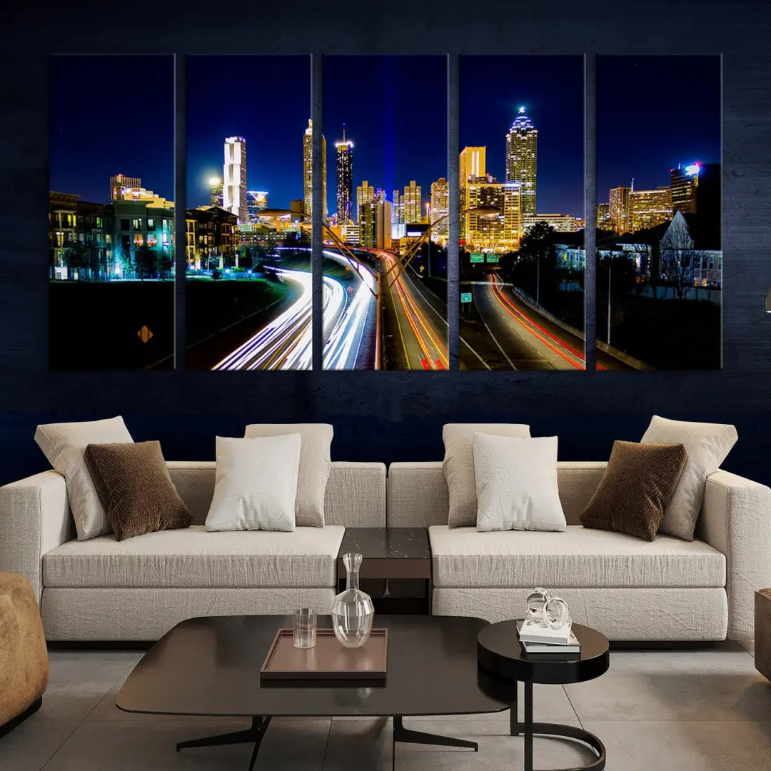 Atlanta City Lights Night Blue Skyline Wall Art Canvas Print