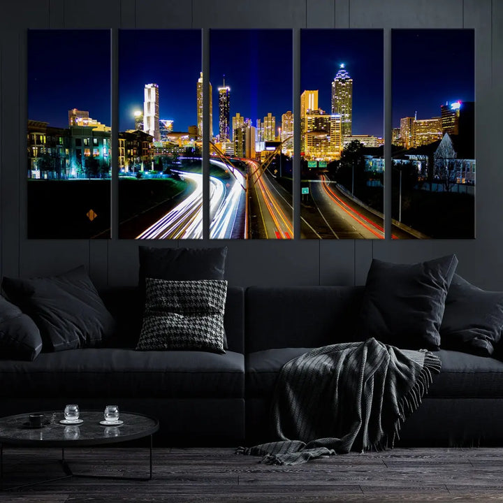 Atlanta City Lights Night Blue Skyline Wall Art Canvas Print