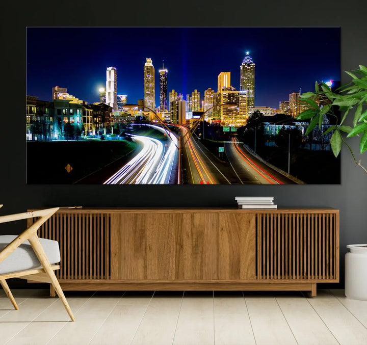 Atlanta City Lights Night Blue Skyline Wall Art Canvas Print