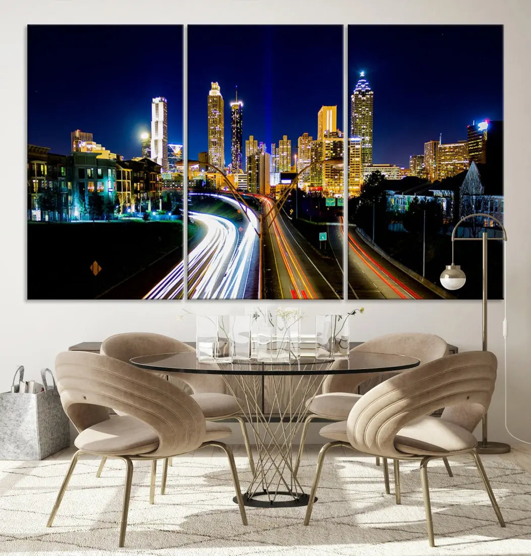 Atlanta City Lights Night Blue Skyline Wall Art Canvas Print