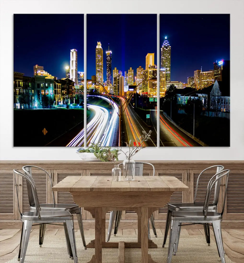 Atlanta City Lights Night Blue Skyline Wall Art Canvas Print