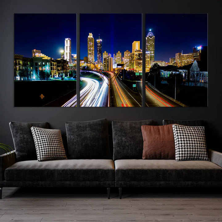 Atlanta City Lights Night Blue Skyline Wall Art Canvas Print