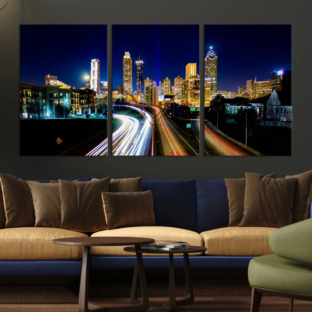 Atlanta City Lights Night Blue Skyline Wall Art Canvas Print