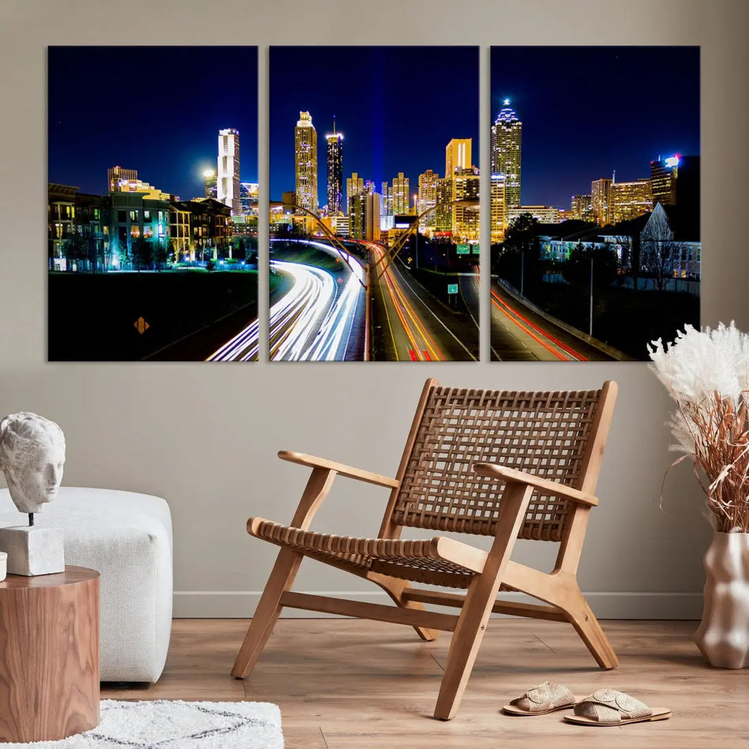 Atlanta City Lights Night Blue Skyline Wall Art Canvas Print