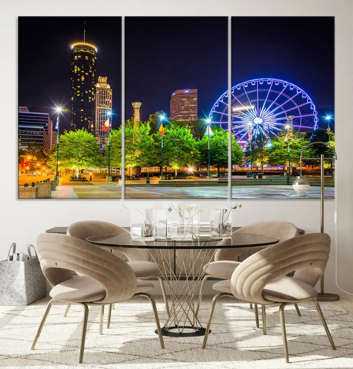 Atlanta City Night Ferris Wheel Photo Print on Canvas Wall Art Ready to Hang