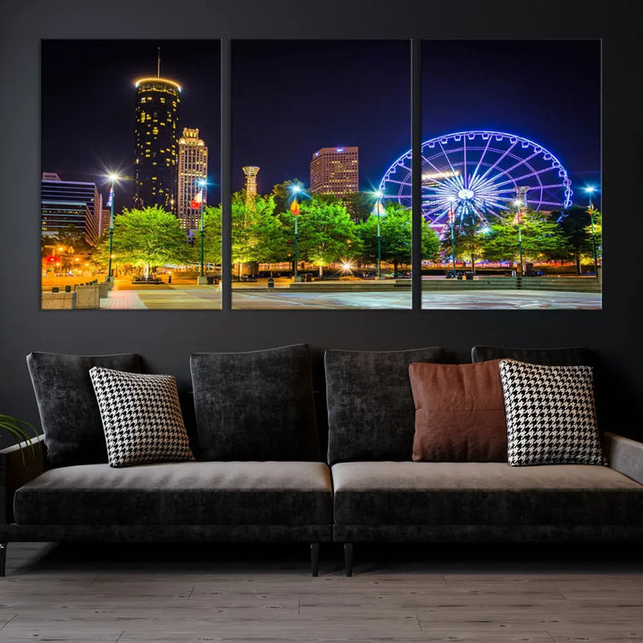 Atlanta City Night Ferris Wheel Photo Print on Canvas Wall Art Ready to Hang